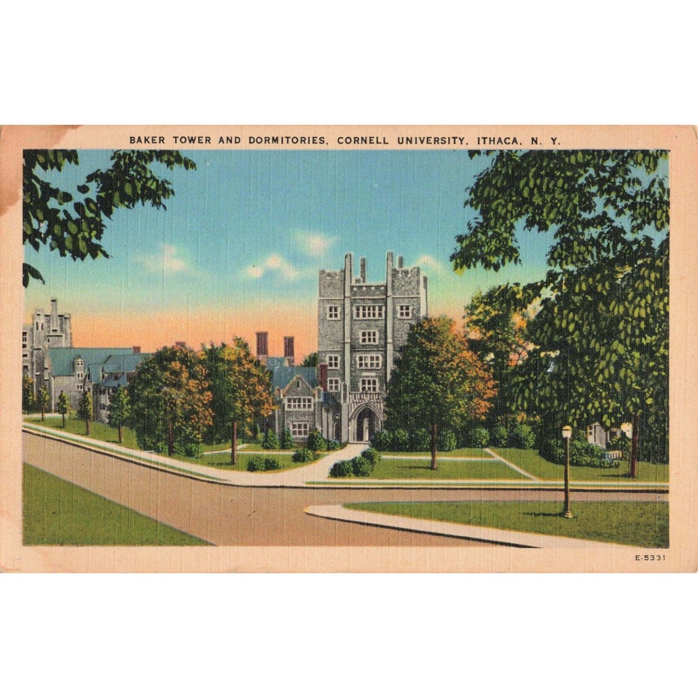 Vintage Cornell University Baker Tower Dormitories Linen Postcard Ithaca NY - Picture 1 of 2
